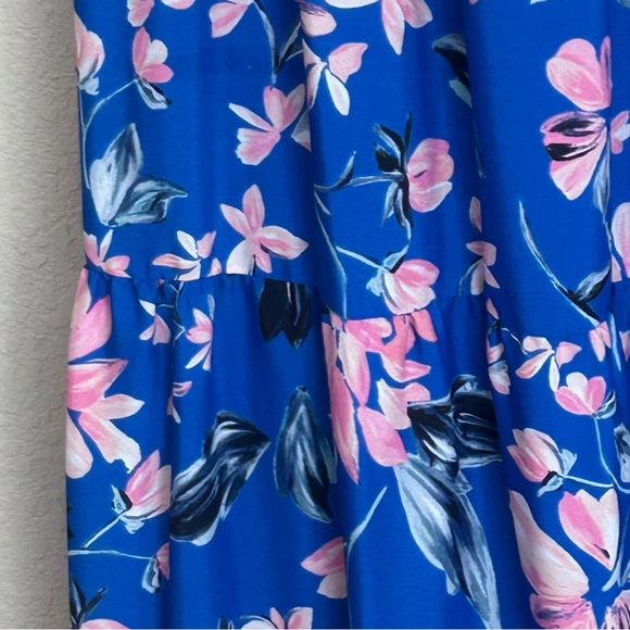 Eliza J Blue Pink Floral Tiered Maxi Dress 6 Smocked Back Spring Summer - Picture 3 of 9